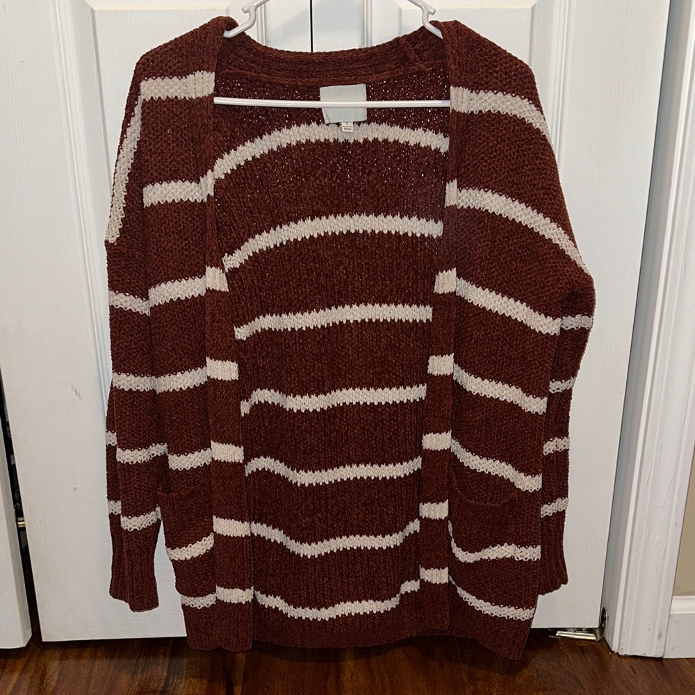 Burgundy Women’s Striped Sweater Cardigan